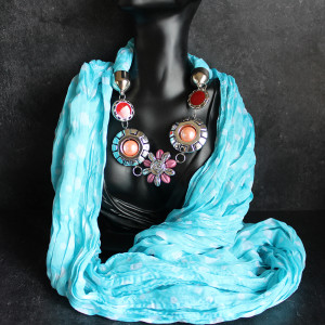 Dotty Blue and White Lightweight Scarf with Beads