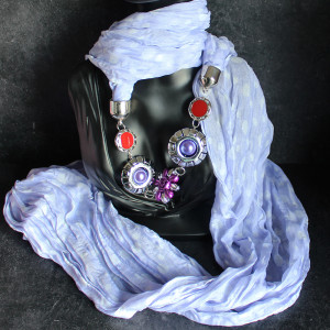 Dotty Lilac and White Lightweight Scarf with Beads