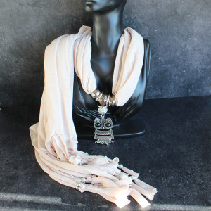 Owl Pendant Scarf In Beige
