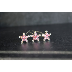 Set of Three Pink and Clear Crystal Hair Pins