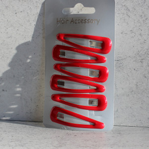 Pack of Six Snap Hair Clips In Red