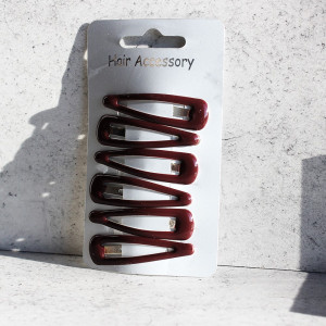 Pack of Six Snap Hair Clips In Burgundy