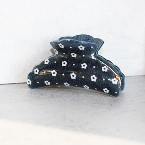 Denim Style Hair Clamp with Lilac Flower Design