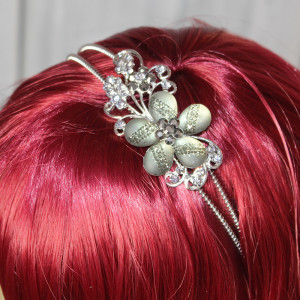 Metal Alice band With Green Flower Design