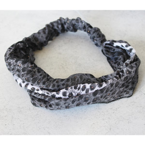 Sparkling Animal Print Headband In Grey and White