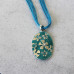 Turquoise Metal Pendant Necklace With Flower Design