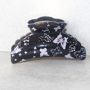 Denim Style Hair Clamp with Lilac Butterfly Design