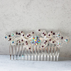 Butterfly And Flowers Silver Hair Comb