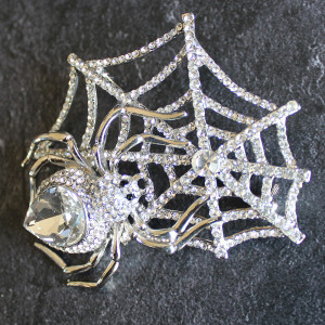 Crystal Spider On Web Brooch