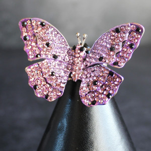 Large Crystal Butterfly Ring in Dark Lilac 