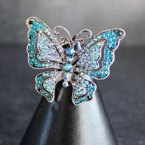 Large Crystal Butterfly Ring in Blue