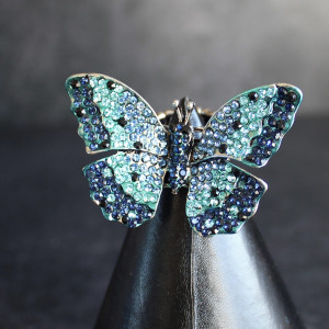 Large Crystal Butterfly Ring in Blue and Black