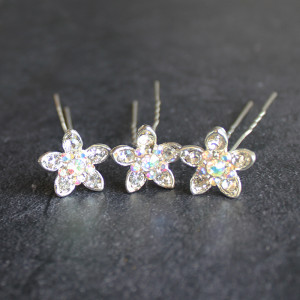 Set of Three Clear Crystal Hair Pins