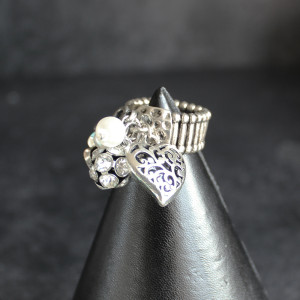 Elasticated Charm Ring In Silver