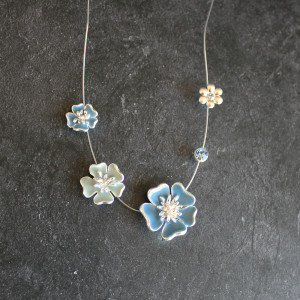 Blue Flowers Wire Necklace