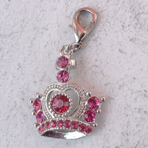 Large Crown Pet Collar Charm With Pink Jewels