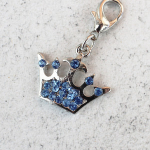 Crown Shaped Pet Collar Charm With Blue Jewels