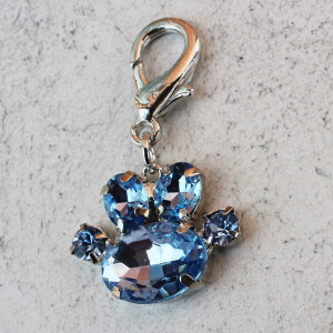 Blue Crystal Paw Print Dog Collar Charm
