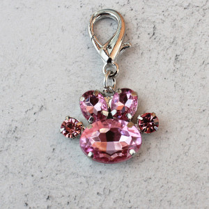 Pink Crystal Paw Print Dog Collar Charm