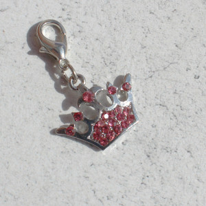 Crown Shaped Pet Collar Charm With Pink Jewels