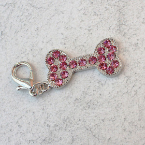 Large Pink Jewelled Bone Shaped Dog Collar Charm 