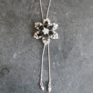Diamante and Black Glass Flower Necklace
