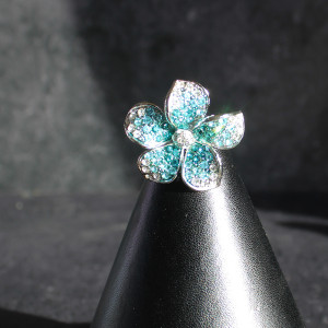 Crystal Flower Ring In Blue