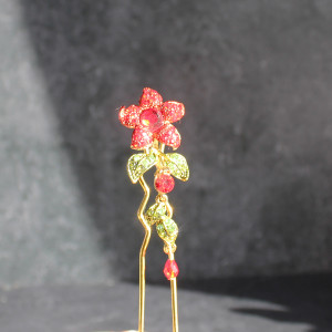Oriental Flower Hair Pin In Red