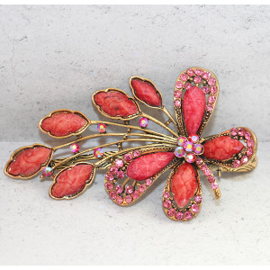 Vintage Style Metal Beak Clip In a Dark Pink Butterfly Style