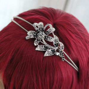 Metal Flower Alice Band In Black And Silver