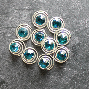 Set of Seven Turquoise Crystal Hair Coils