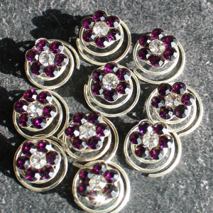 Set of 10 Plum Coloured Crystal Flower Hair Coils