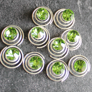 Set of 10 Sparlking Green Crystal Hair Coils