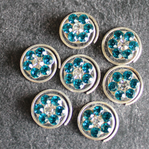 Set of 7 Turquoise Coloured Crystal Flower Hair Coils