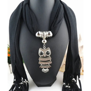 Owl Pendant Scarf In Black