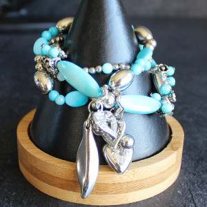 Blue Bead Charm Bracelet